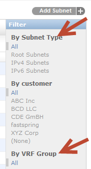 enhanced filtering options for subnets for easier ip address management