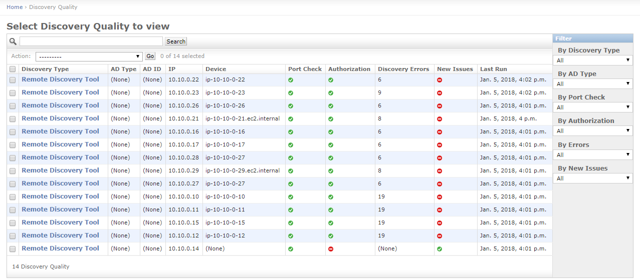 Select Discovery Quality to View