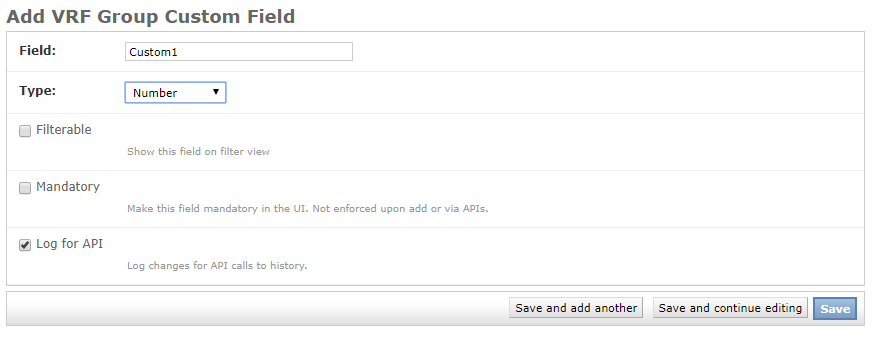 Add VRF Group Custom Field