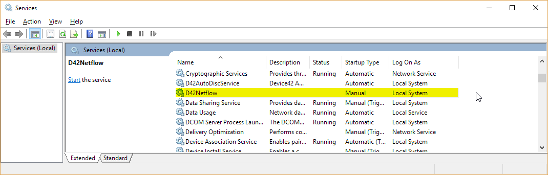 D42 Netflow visible in Services.msc