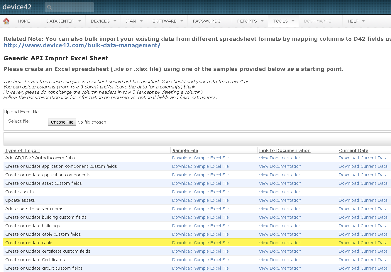Bulk Import or Export Cables