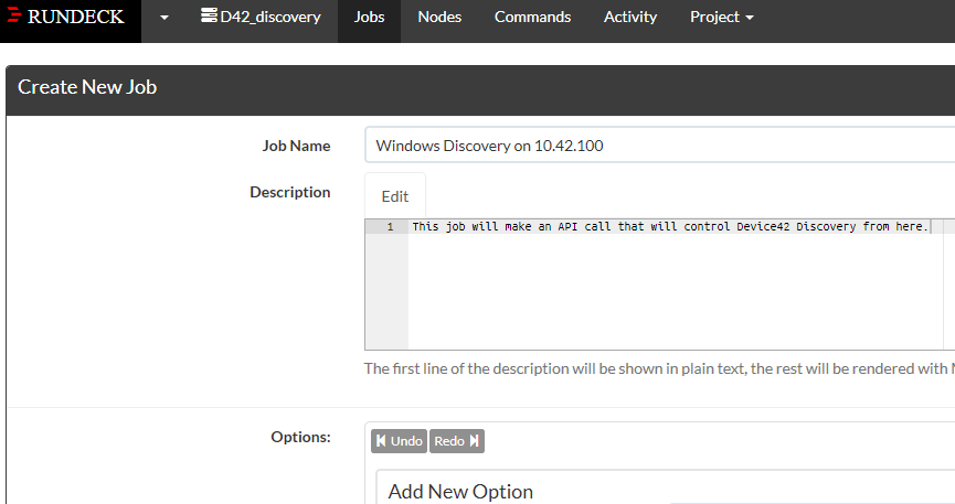 Create New Rundeck D42 Discovery Job