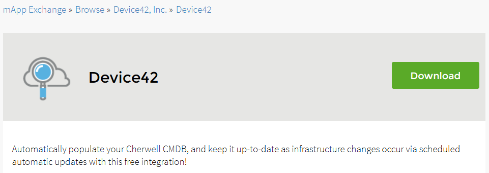 Device42 - Cherwell Listing on mApp Exchange