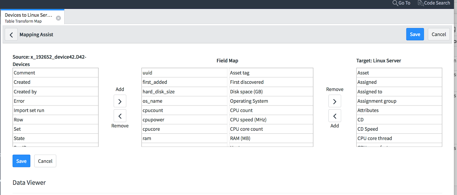 Device42-Servicenow integration Visual tranform maps