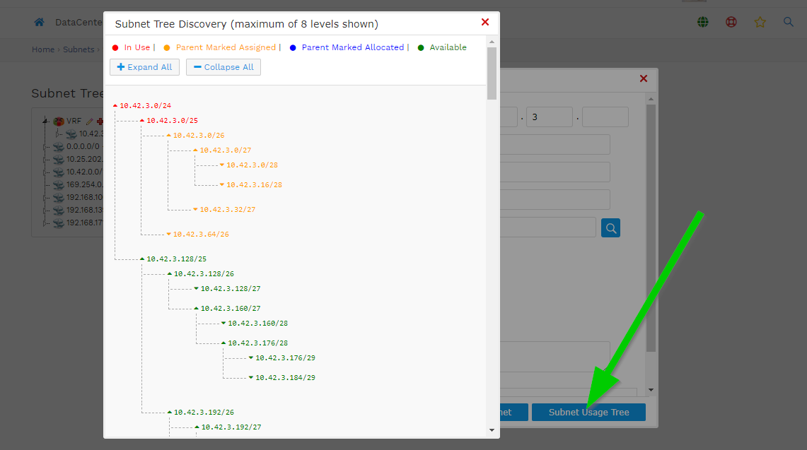 Subnet Usage Tree popup