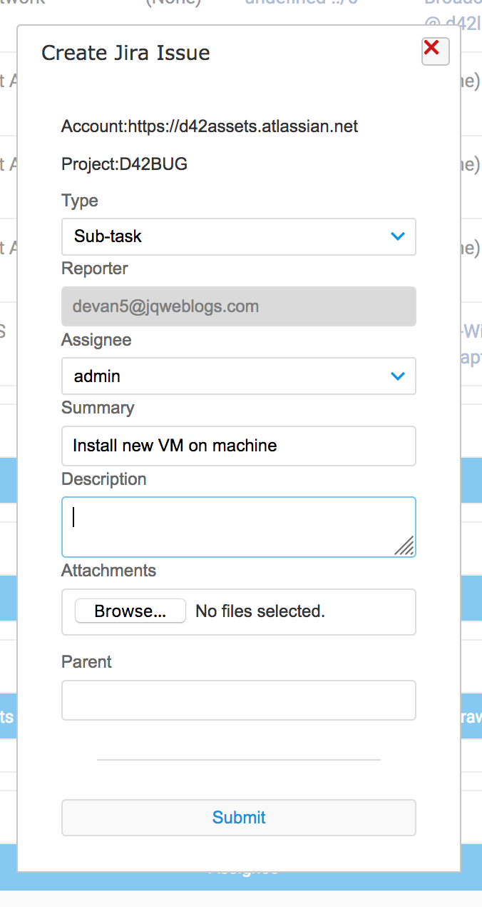 create jira issue d42