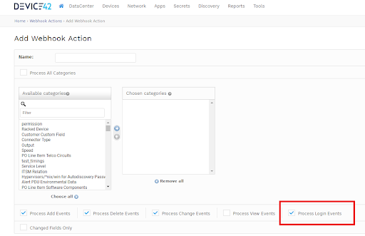 Add login webhook action