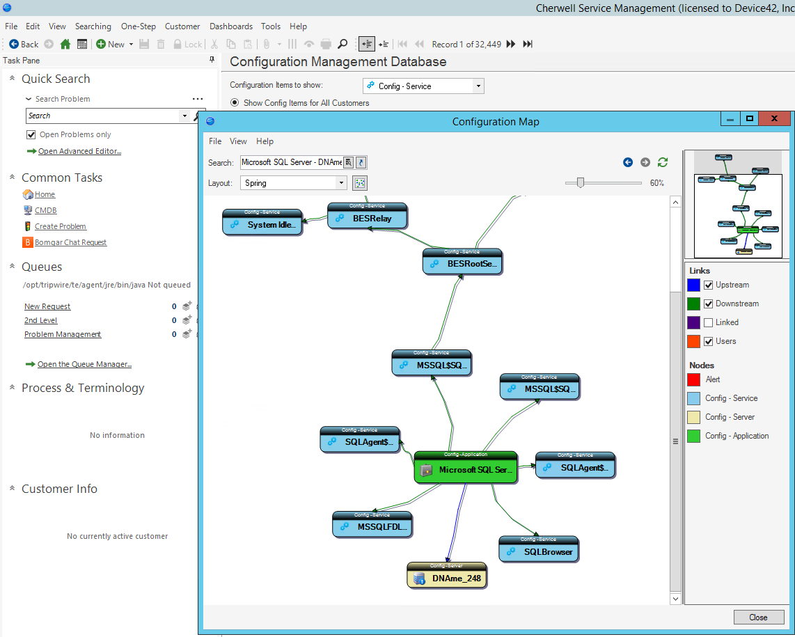 Device42 dependencies visualized in Cherwell