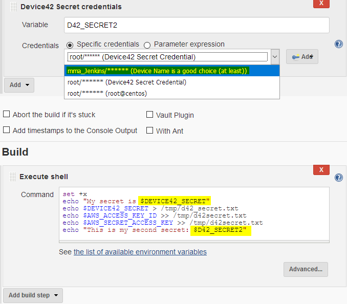 D42 secret as Jenkins variable