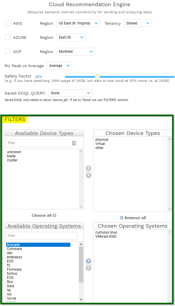 Cloud Recommendation Engine Filters