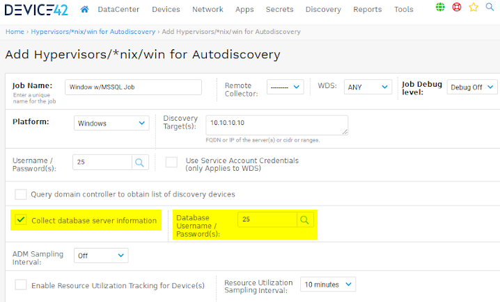 New Database Discovery for Windows jobs