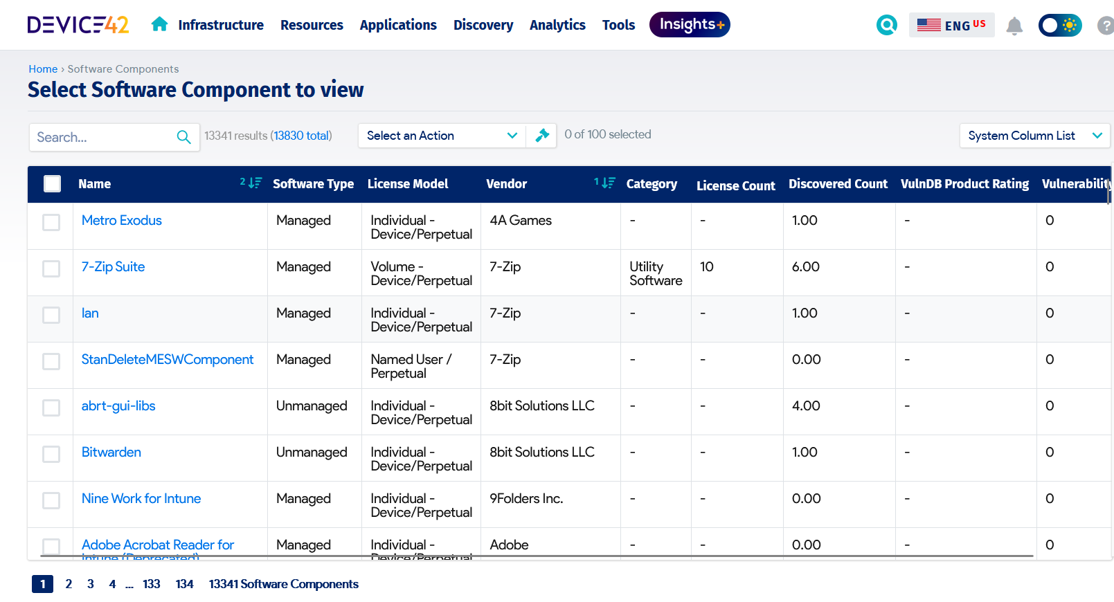 Software entries in the IT asset register