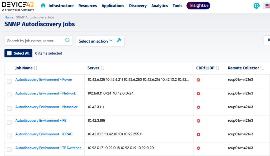 Autodiscovery configuration (source: Device42 Demo Platform)