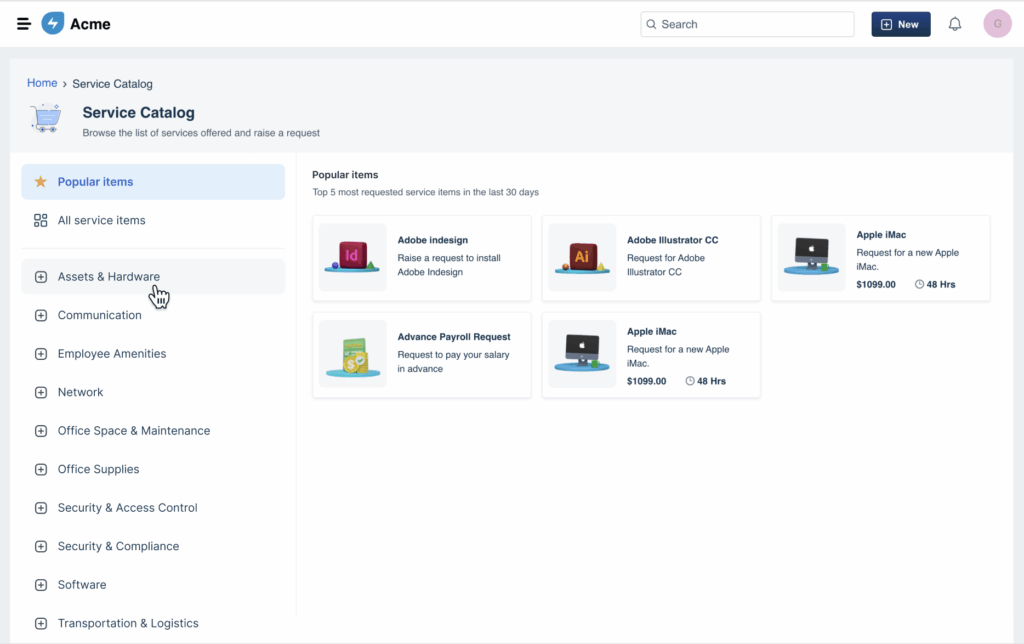 Freshservice allows you to create multi-level service catalog